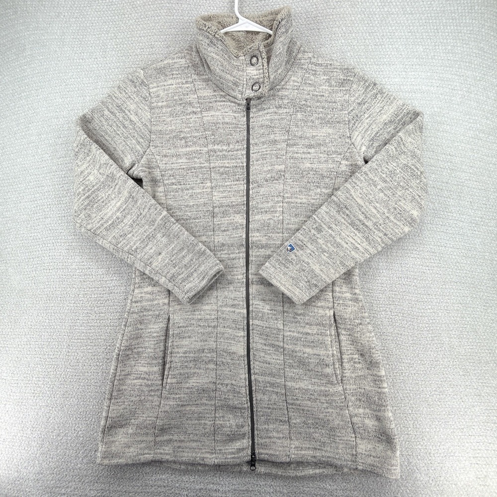 Kuhl Alaska Long Sweater Jacket Womens Large Gray Fleece Full Zip Outdoor Coat